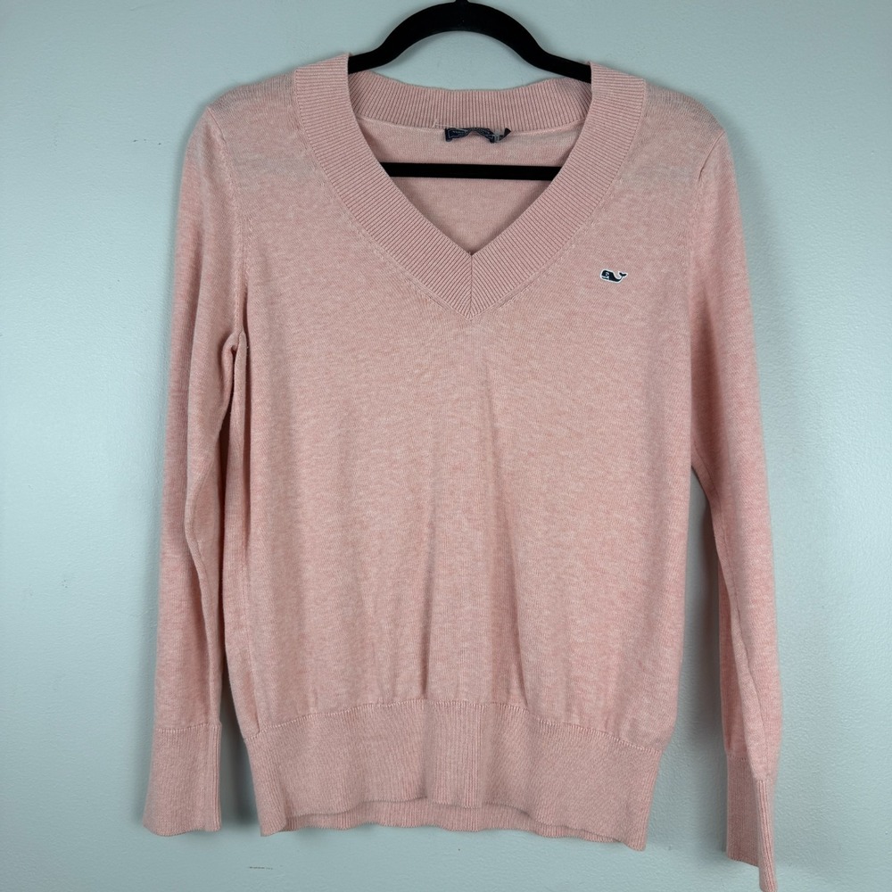 Vineyard Vines Sweater Women's XS‎ Pink 100% Cotton Knit V-Neck Classic Pullover